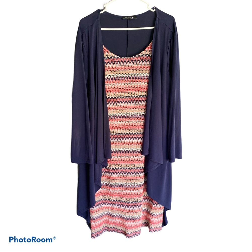 Pink & Navy Work Dress w/ Cardigan